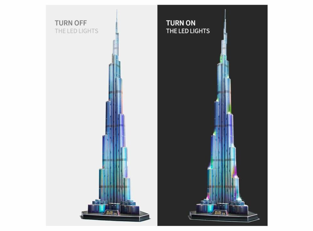 Building Toys |   3D Puzzles Led Dubai Burj Khalifa 57.5" H Architecture Building Model Kits 136Pcs Tower Building Toys Building Toys