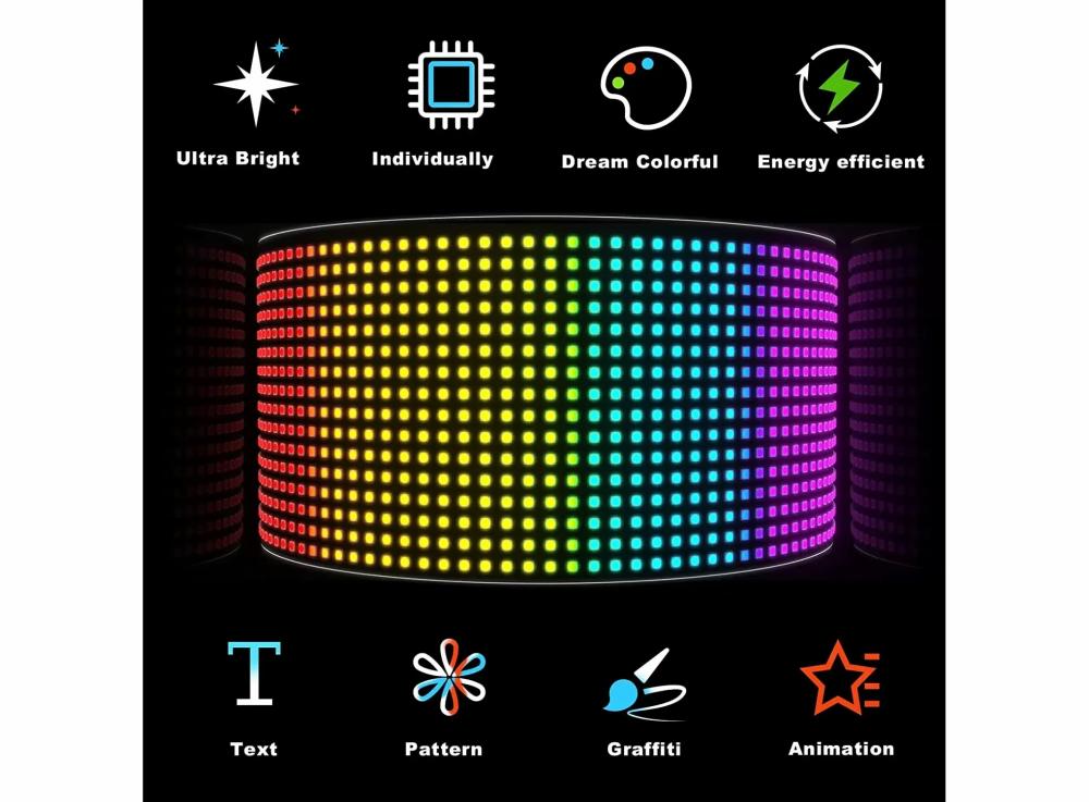 Car Accessories |   Led Matrix Pixel Panel ,Usb 5V Flexible Addressable Rgb Pattern Graffiti Scrolling Text Animation Display Car Shop,Bluetooth App Car Accessories Car Accessories