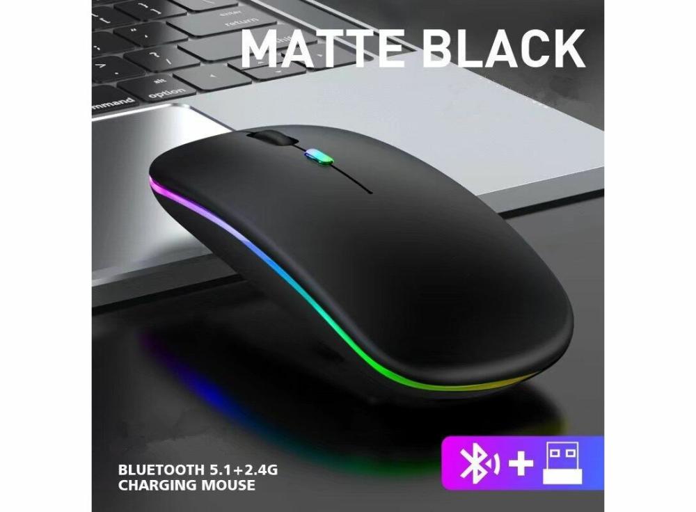 Computers |   Wireless Mouse Rgb Rechargeable Bluetooth   Led Backlit Ergonomic Gaming Mouse For Laptop Pc Computers Black