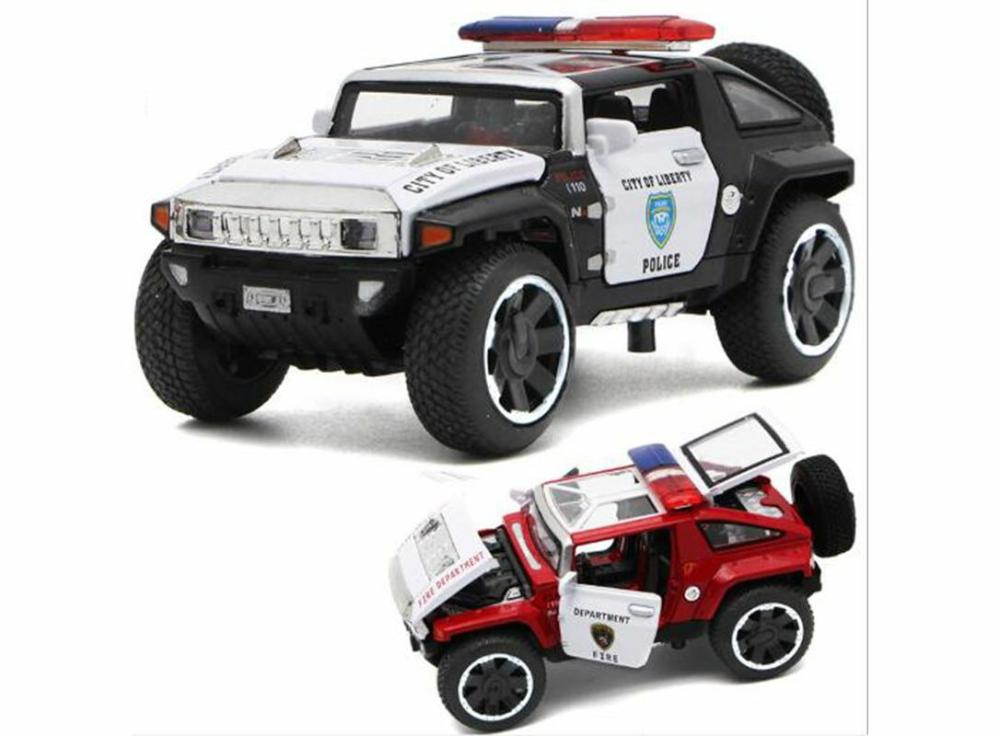 Electric Cars |   1/32 Scale Hummer Police Diecast Vehicles Model Cars Toys With Openable Doors Pull Back Electric Cars Black