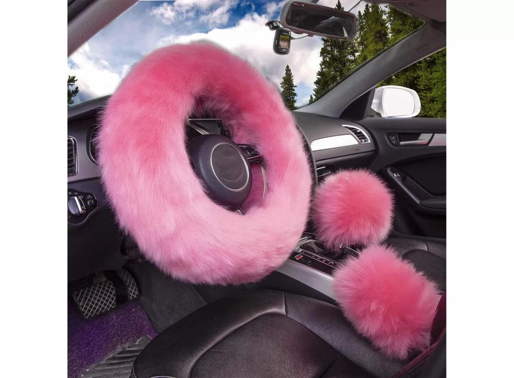 Game Consoles |   Set Fashion Fluffy Fuzzy Wool Fur Soft Car Steering Wheel Cover With Handbrake Cover & Gear Shift Cover Car Accessories Black