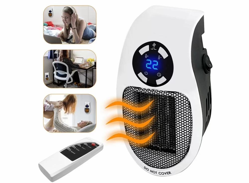 Home Appliances |   Programmable Space Heater With Led Display, Wall Outlet Electric Heater With Adjustable Thermostat And Timer For Home Office Bathroom Indoor Use, Small Plug In 350 Watt Heater Home & Office Black