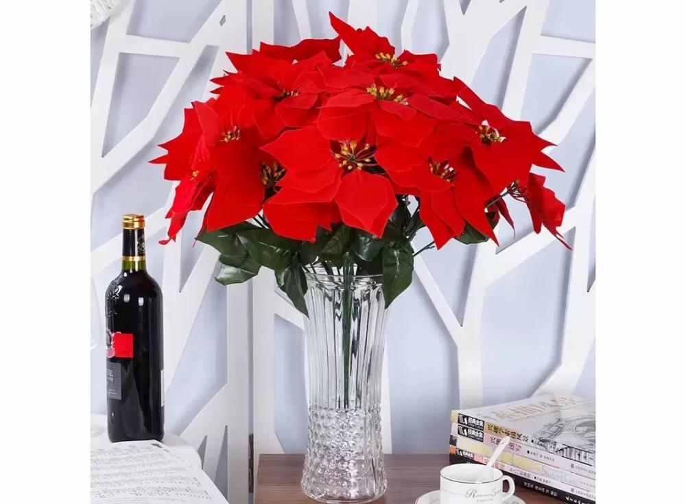 Home & Kitchen |   Christmas Flower Red Christmas Decoration Supplies Fake Bouquet Holiday Wedding Decoration Artificial Flower Home & Kitchen Home & Kitchen