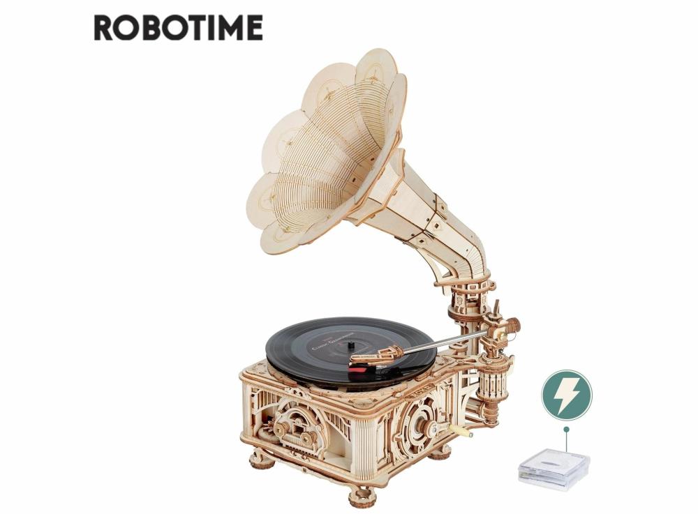 Kids’ Electronics |   Hand Crank Classic Gramophone With Music 1:1 424Pcs Wooden Model Building Kits Gift Building Toys Building Toys