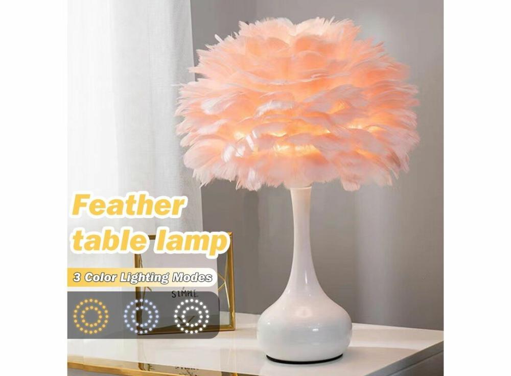 Lighting |   Feather Table Lamp Led Modern Night Light Elegant Bedside Light Creative Lampshade Decor Home & Office Lighting