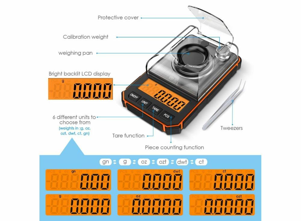 Measurement & Analysis Instruments |   Electronic Digital Scale Portable Mini Scale Precise Professional Pocket Scale Milligram Home & Office Blue