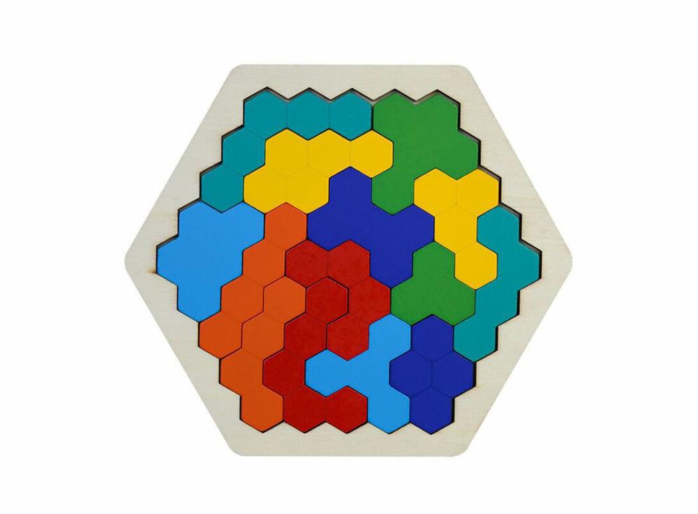 Puzzles |   Hexagonal Wooden Geometric Shape Jigsaw Puzzles Chess Game Board Montessori Toys Puzzles Puzzles