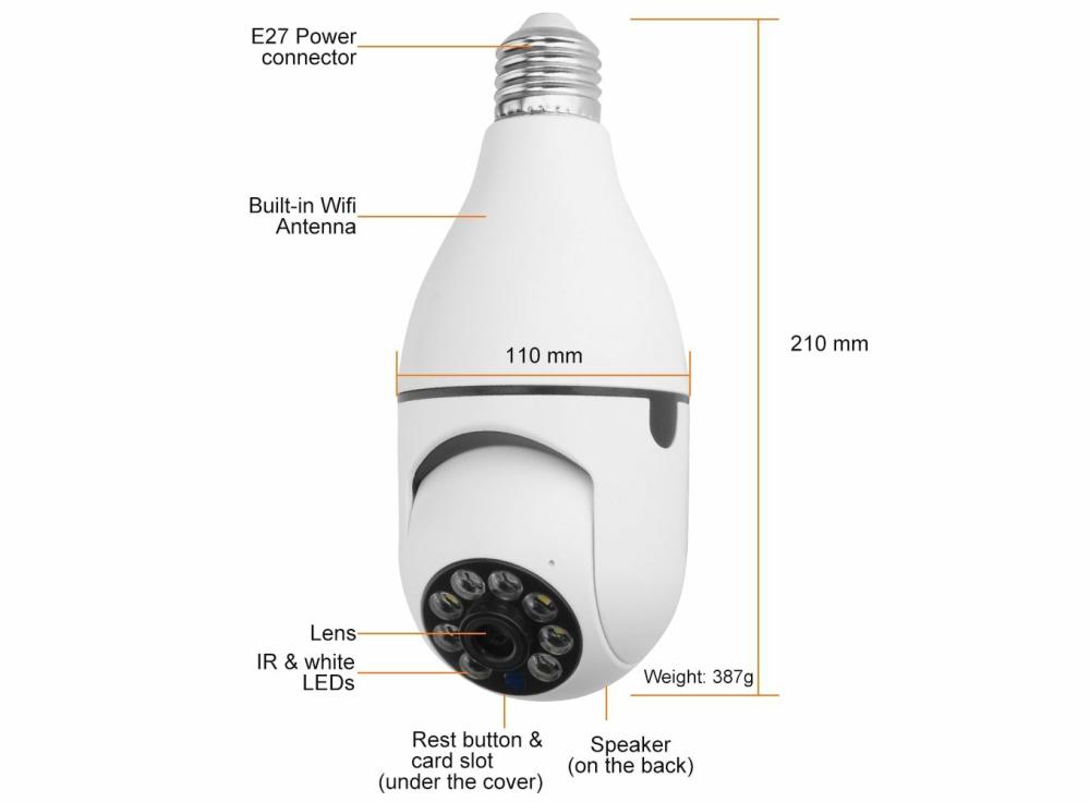 Security & Protection |   1080P 360 Rotate Auto Tracking Panoramic Camera Light Bulb Wireless Wifi Ptz Ip Cam Home & Office Security & Protection