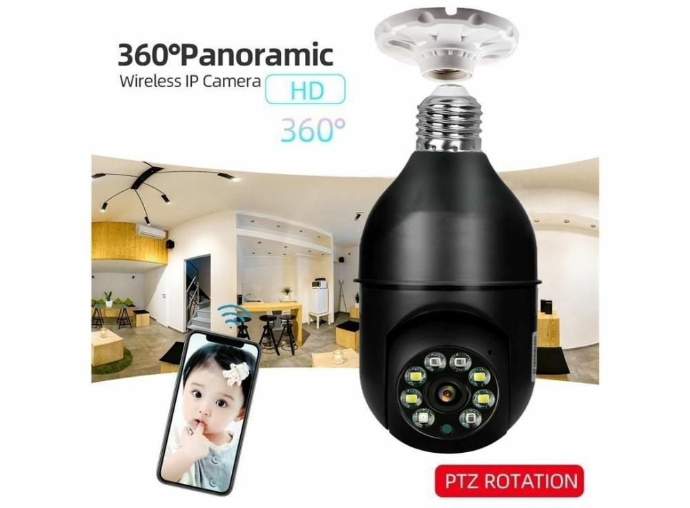 Security & Protection |   1080P Wireless 360 Rotate Auto Tracking Panoramic Camera Light Bulb Wifi Ptz Ip Cam Home & Office Black