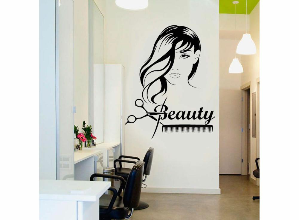 Stickers |   Beauty Girl Long Hair Scissors Comb Barbershop Wall Stickers Vinyl Removable Interior Sticker Home & Office Black