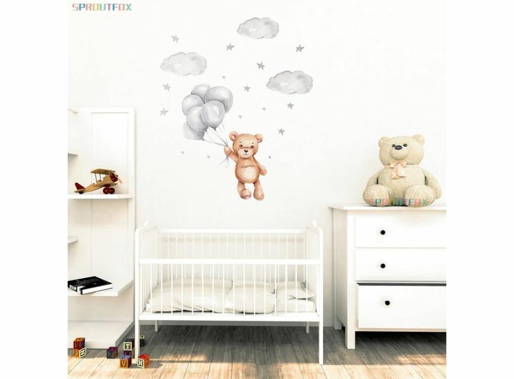 Stickers |   Lovely Bear With Balloon Bedroom Wall Stickers For Kids Rooms Girls Nursery Decoration Home & Office Stickers