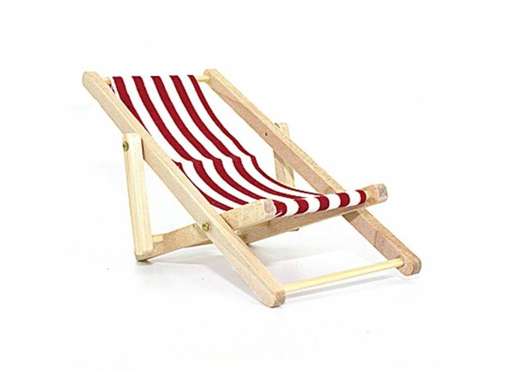 Toys For Boys |   1:12 Mini Doll Foldable Stripe Wood Beach Chair Dollhouse Sunbathing Lounge Chair Sports & Outdoor Play Blue