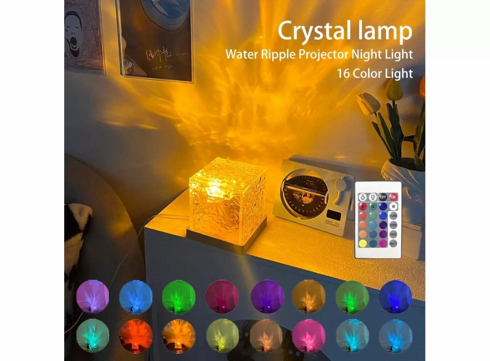 Home Accessories |   Dynamic Rotating Water Ripple Projector Night Light 3/16 Colors Flame Crystal Lamp For Living Room Study Bedroom Rotating Light Home & Office Home Accessories