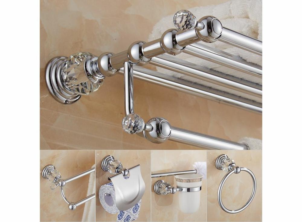 Bath&Washroom |   Brass Shower Shelf  Toilet Paper Holder Silver Crystal Wall Mounted Towel Bar Bath&Washroom Bath&Washroom