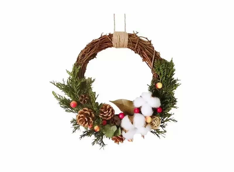 Home & Kitchen |   Christmas Wreath Front Door Wall Hanging Rattan Artificial Flowers Red Berry Venue Layout Home & Kitchen Home & Kitchen