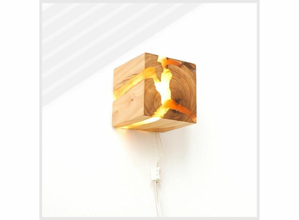 Lighting |   Modern Simple Wood Resin Square Wall Lamp Led 5W 85-265V Bedside Bedroom Home & Office Lighting